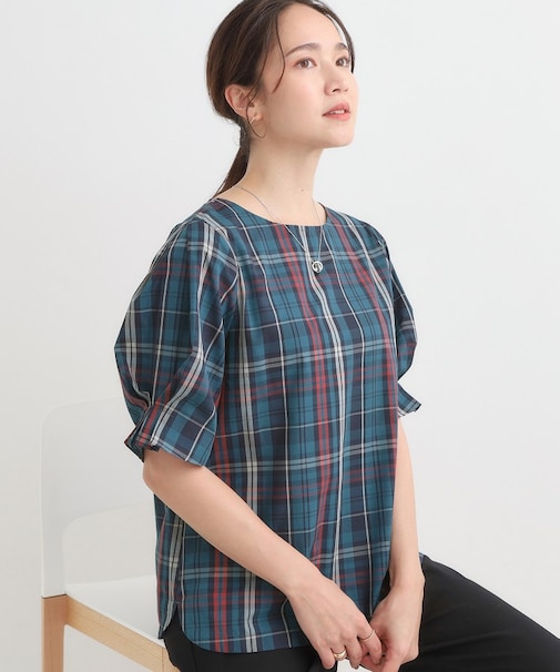 【S-LL/5分袖】お袖タックできれいに魅せる 大人のフェミニンブラウス