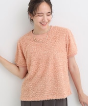 【S-LL】大人も着やすい愛らしさ リボンヤーン半袖トップス