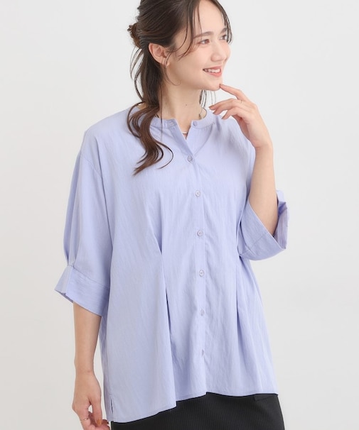 【S-LL/ひんやり】ウエストタックで程よくシェイプ 大人の上品ブラウス