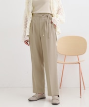 【S-LL】ウエストリボンがアクセント ゆったりテーパードパンツ
