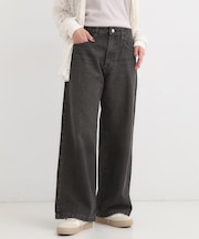 【SS-LL】脚のラインを拾いにくい デニムワイドパンツ