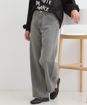 【SS-LL】脚のラインを拾いにくい デニムワイドパンツ