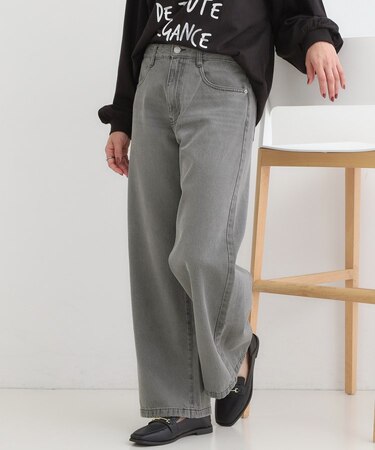 【SS-LL】脚のラインを拾いにくい デニムワイドパンツ
