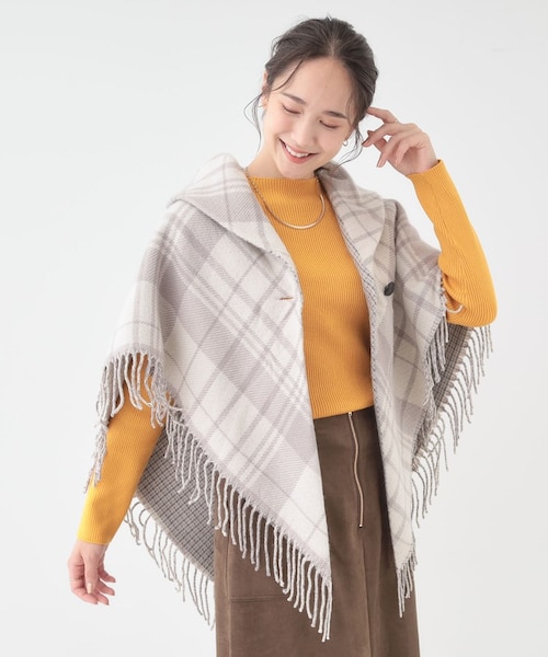 LA COUVERTURE GREY CITY WHT/チェック柄ポンチョ LA COUVERTURE GREY CITY WHT/チェック柄ポンチョ