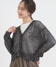 【2点セット】ラメメッシュニットカーディガン＋ロンTセット