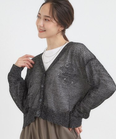 【2点セット】ラメメッシュニットカーディガン＋ロンTセット