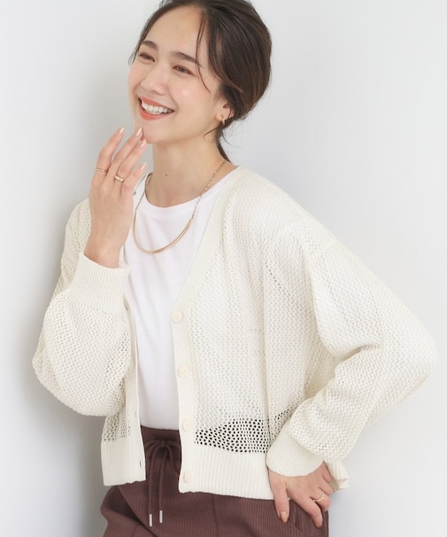 【2点セット】ラメメッシュニットカーディガン＋ロンTセット