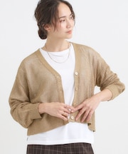 【2点セット】ラメメッシュニットカーディガン＋ロンTセット