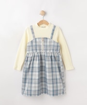 【100-150cm】ジップ使いチェックドッキングワンピース