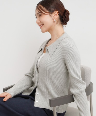 【S-LL】カジュアルながらも上品な 襟付きリブニット