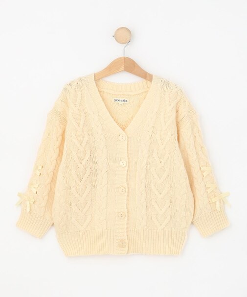 【100-150cm】袖レースアップニットカーディガン