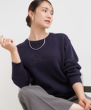 【洗濯機可/ちくちくしにくい】大人のための スウェットライク刺繍ロゴニット