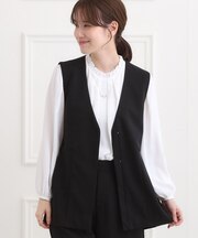 【洗える／イージーケア／ストレッチ】きちんと楽に。カットジョーゼットペプラムジレ