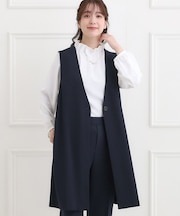 【洗える／イージーケア／ストレッチ】きちんと楽に。カットジョーゼットロングジレ