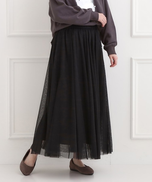 【洗濯機可】滑らか軽やか シーン問わず着れるチュールギャザースカート