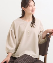 【2点セット/7分袖】大人のきれい見え お袖タック入りアクセ付きトップス