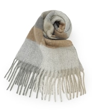 太フリンジブロックチェックストール