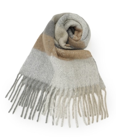 太フリンジブロックチェックストール