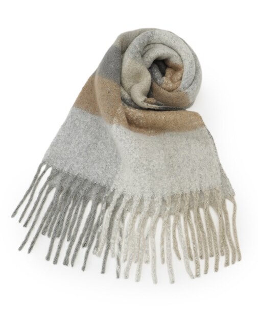 太フリンジブロックチェックストール