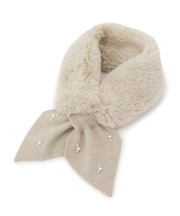 ファー×パール風付きニットティペット