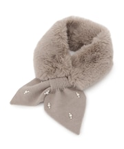 ファー×パール風付きニットティペット