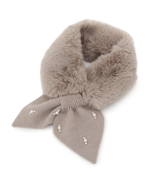 ファー×パール風付きニットティペット