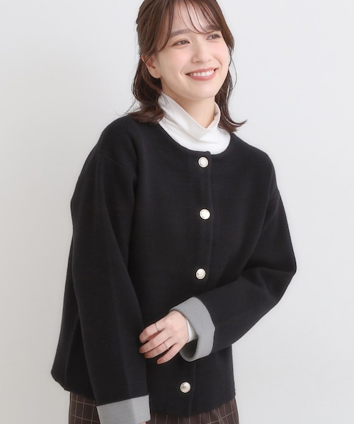 S-LL】ゴールドボタンがアクセント ダブルフェイスニット