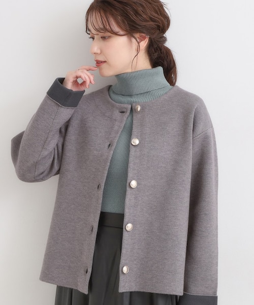 S-LL】ゴールドボタンがアクセント ダブルフェイスニット