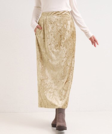 【S-LL】光沢感が華やかに ベロア調ナロースカート