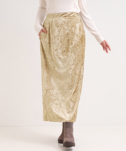 【S-LL】光沢感が華やかに ベロア調ナロースカート