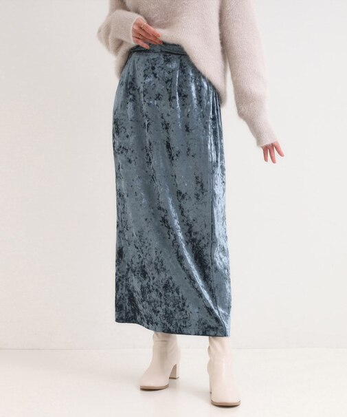 【S-LL】光沢感が華やかに ベロア調ナロースカート