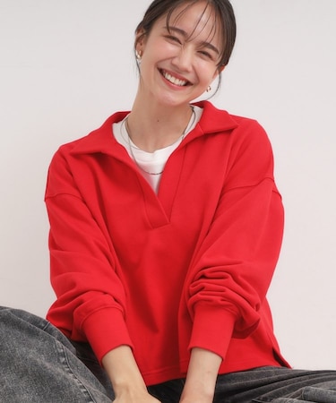 【なめらかタッチ】スキッパーポロスウェット