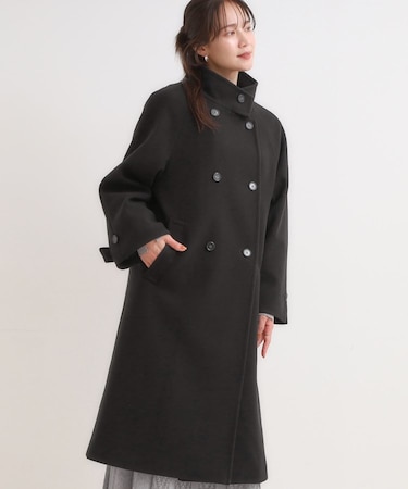 【S-LL】大人のきれいめスタイルに ウール調スタンドロングコート
