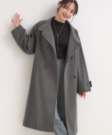 【S-LL】大人のきれいめスタイルに ウール調スタンドロングコート