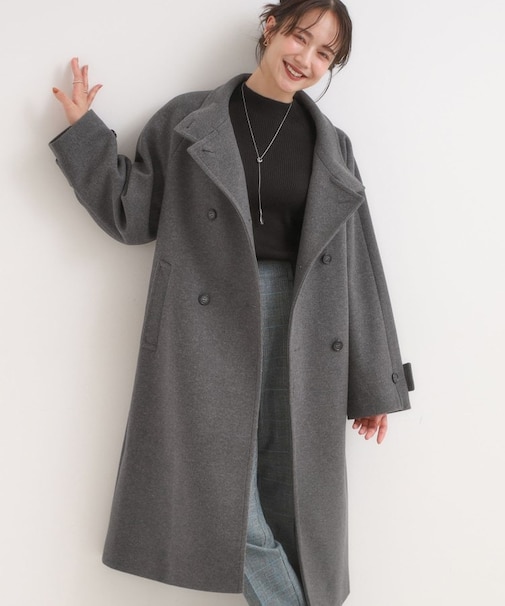 【S-LL】大人のきれいめスタイルに ウール調スタンドロングコート