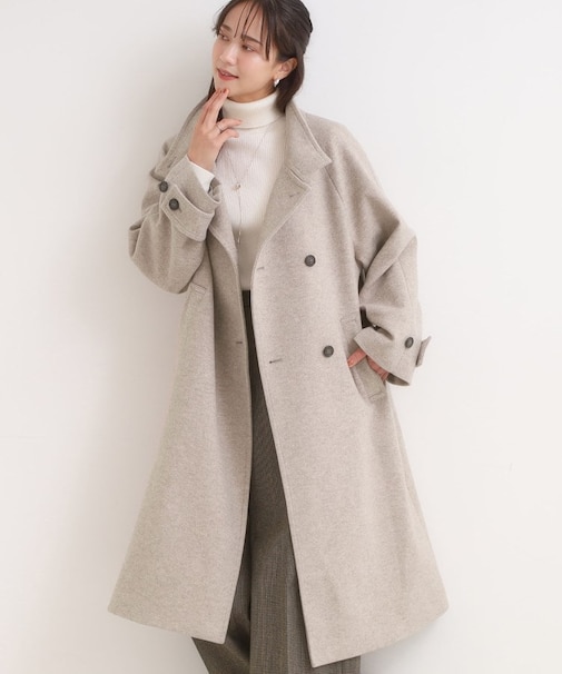 【S-LL】大人のきれいめスタイルに ウール調スタンドロングコート