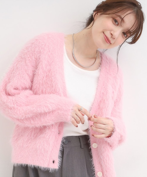 美品　マルコ　ピンク Vネック クロスデザイン ボディシェープ　75P cepo カーディガン 8色ミックスカラー Vネックカーディガン