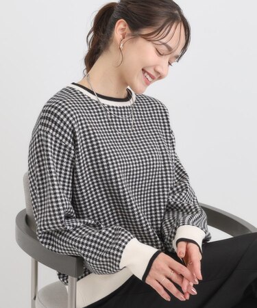 【洗濯機可/S-LL】クラシックなチェック柄が目を惹く 柔らかニット