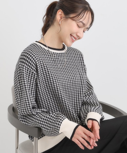【洗濯機可/S-LL】クラシックなチェック柄が目を惹く 柔らかニット