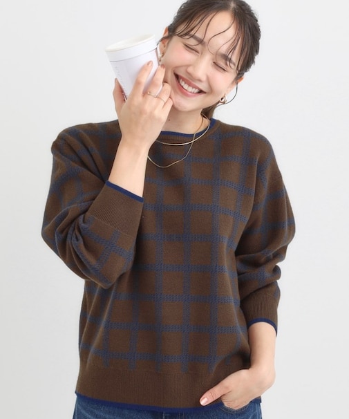 【洗濯機可/S-LL】クラシックなチェック柄が目を惹く 柔らかニット