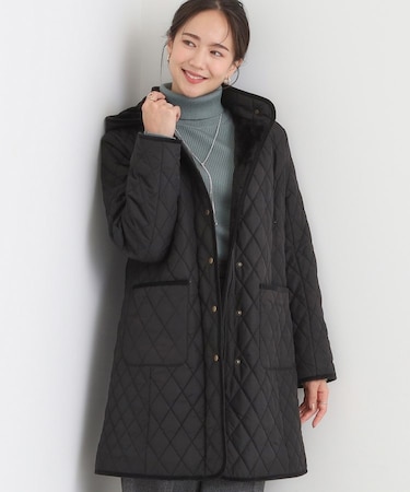 【撥水/フード取り外し可】自然にくびれる あったかダイヤ柄キルトコート
