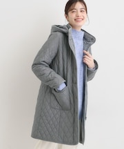 【撥水/フード取り外し可】自然にくびれる あったかダイヤ柄キルトコート