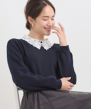 【襟取り外し可/S-LL】上品見え レース襟ニット