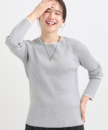 【絶妙なゆるピタ/洗濯機可】ちくちくしにくい リブクルーネックやわらかニット