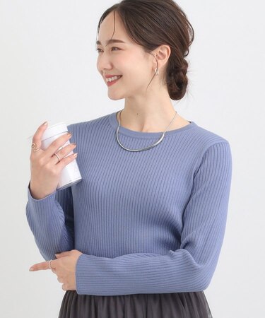 【絶妙なゆるピタ/洗濯機可】ちくちくしにくい リブクルーネックやわらかニット