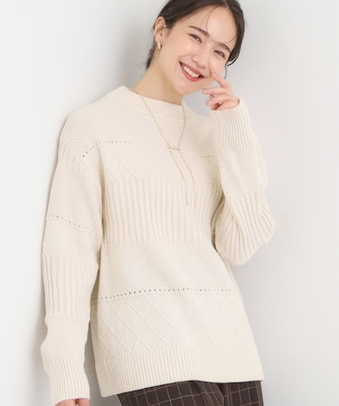 【洗える/毛玉レス】ミックスケーブル柄ニット