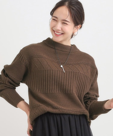 【洗濯機可/毛玉レス/S-LL】ミックスケーブル柄ニット