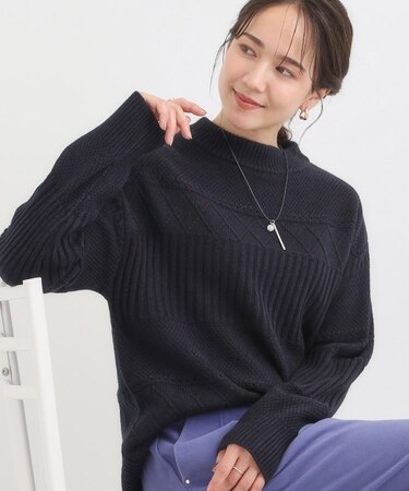 【洗濯機可/毛玉レス/S-LL】ミックスケーブル柄ニット