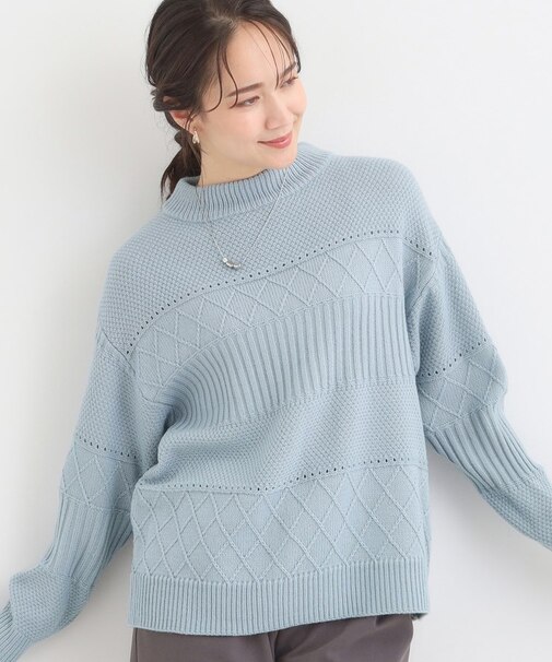 【洗濯機可/毛玉レス/S-LL】ミックスケーブル柄ニット