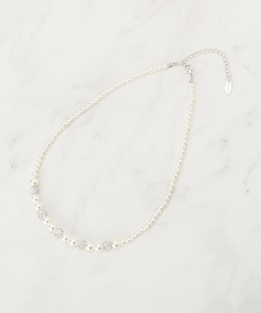 【セレモニー】パヴェ&パール調ショートネックレス
